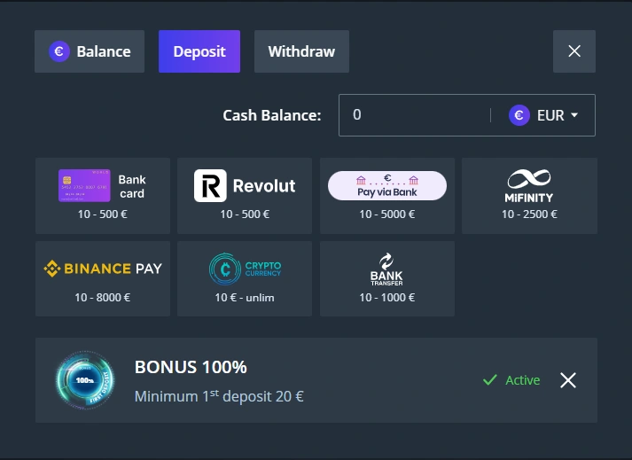 jet deposit page