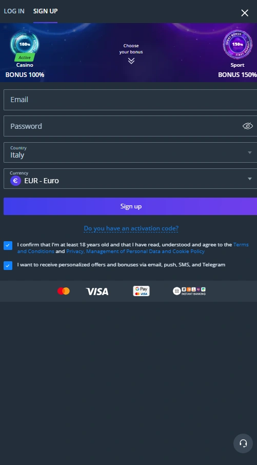 jet mobile signup page