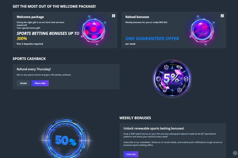 jet sports bonuses page